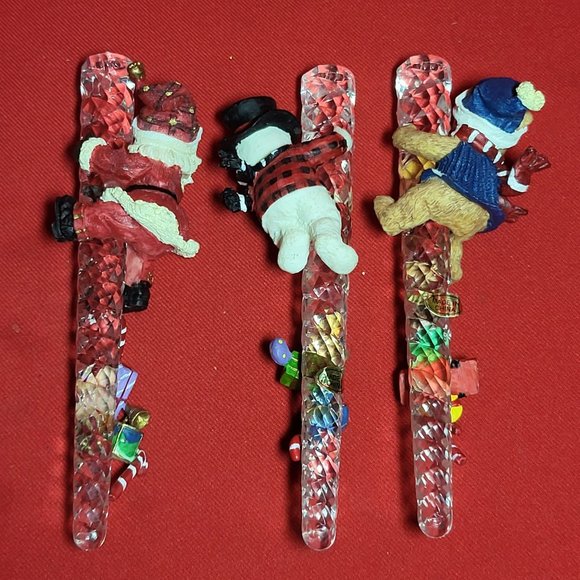 VTG Snowman Santa Bear Climbing Icicle Glass Christmas Ornament set of 3 - Picture 5 of 13